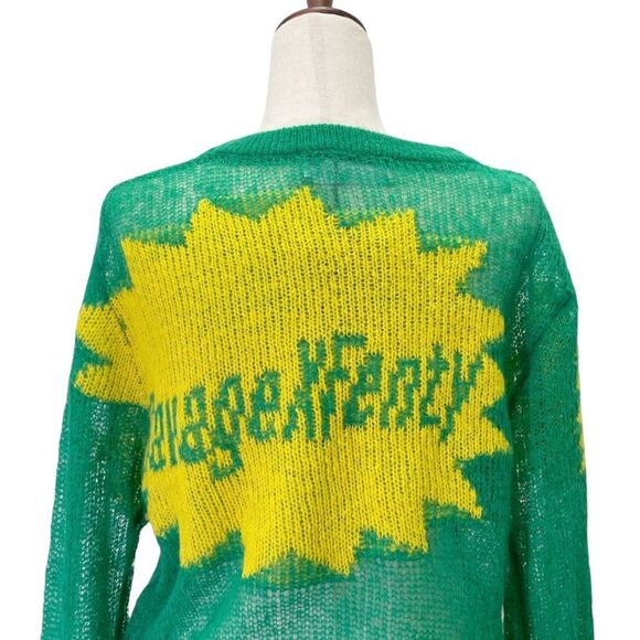 NWT Savage X Fenty Knittin Pretty Loose Knit Sweater Size XS Green Yellow NEW - Picture 6 of 15